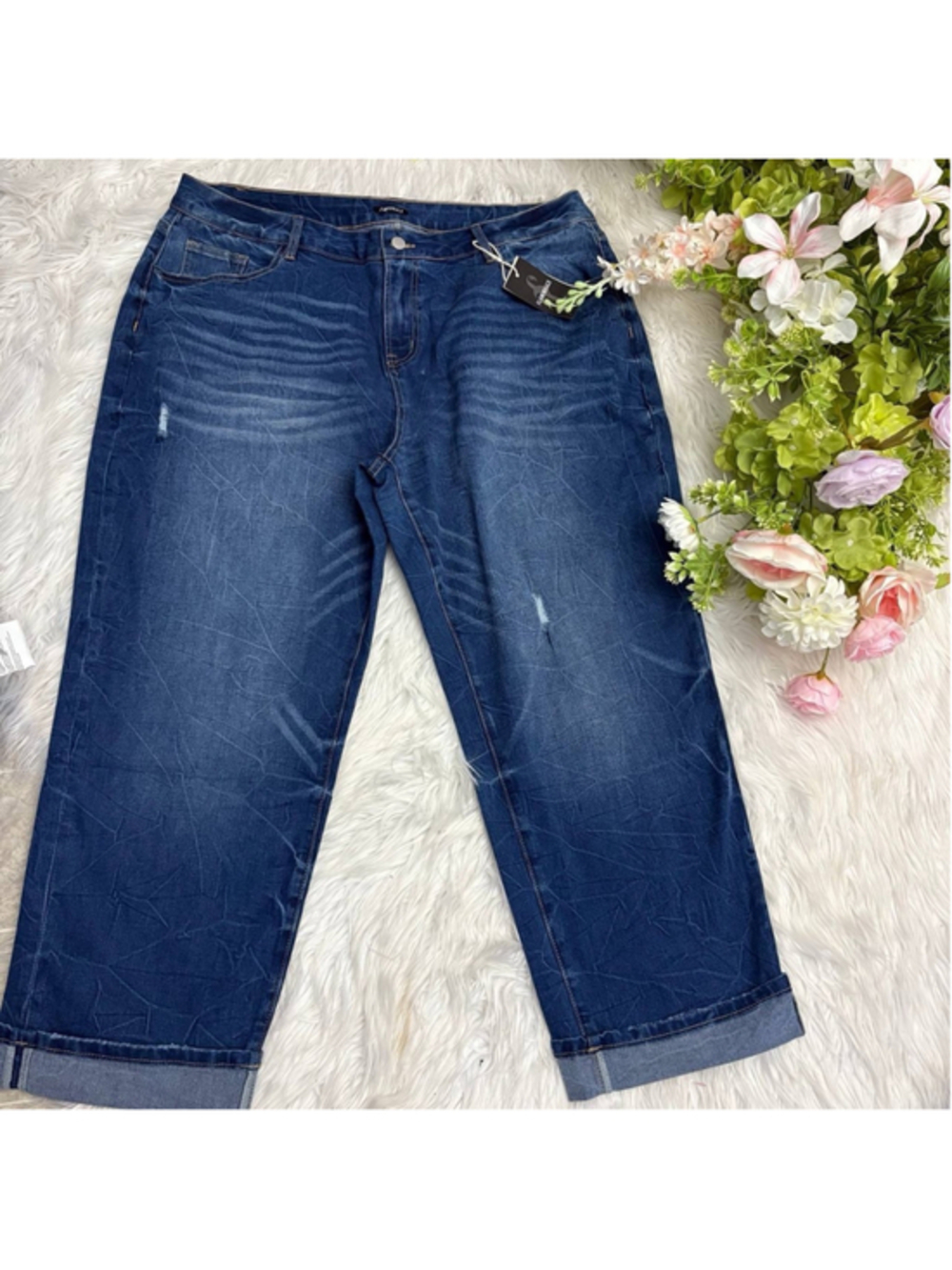 Flamingals High Waist Dark Blue Stretchy 4XL Capri Jeans Women